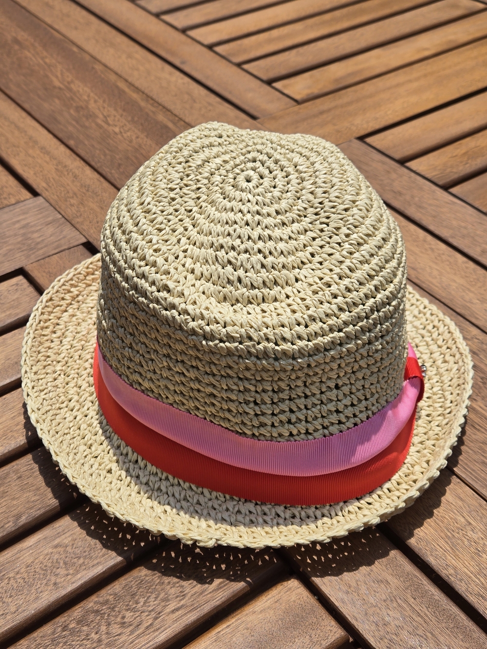 kate spade Natural Straw Hat with Pink and Red Ribbon - Picture 2 of 4